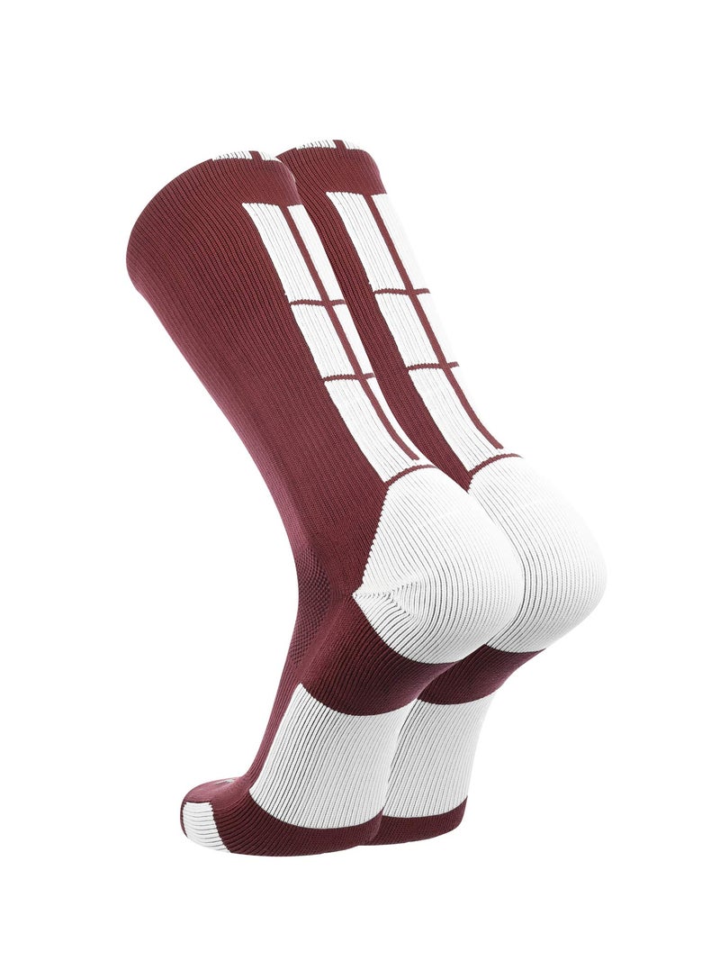 TCK Maroon Basketball Socks Boys Girls Youth Kids Womens Mens Basketball Socks Football, Baseline Crew (Maroon - White, Large) - Maroon/White,Medium - Image 2